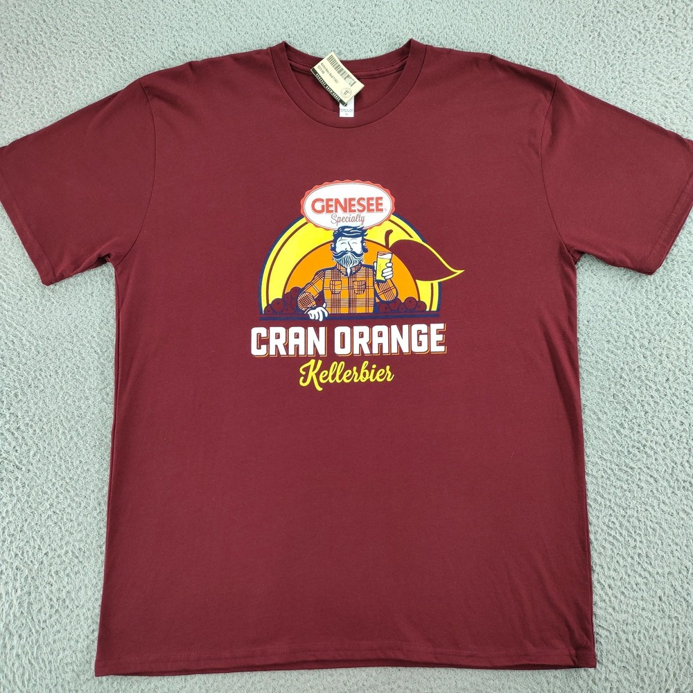 Genesee Cran Orange Royal Apparel Shirt Mens XL Red Kellerbier Beer Graphic Tee